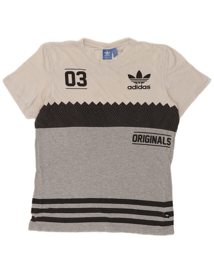 ADIDAS Mens Originals Graphic T-Shirt Top Medium Grey Colourblock Cotton