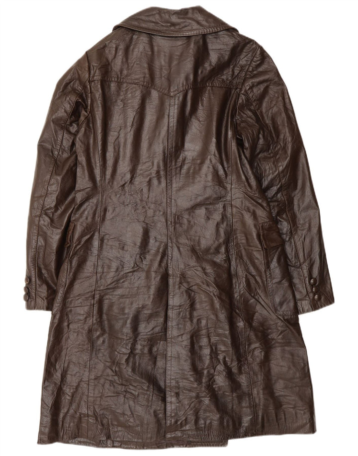 Vintage Womens Leather Coat UK 14 Medium Brown
