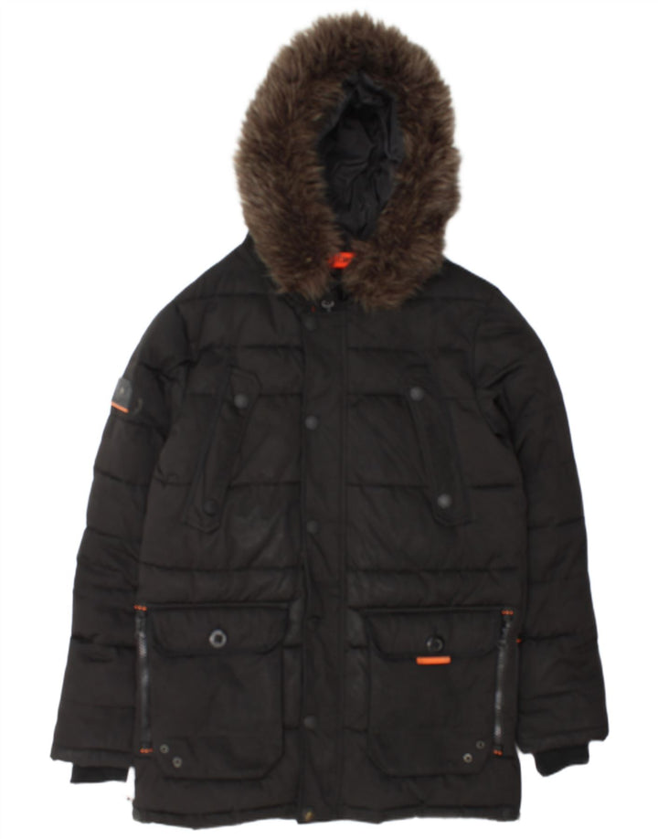 Superdry Mens Hooded Padded Jacket UK 38 Medium Black Polyester