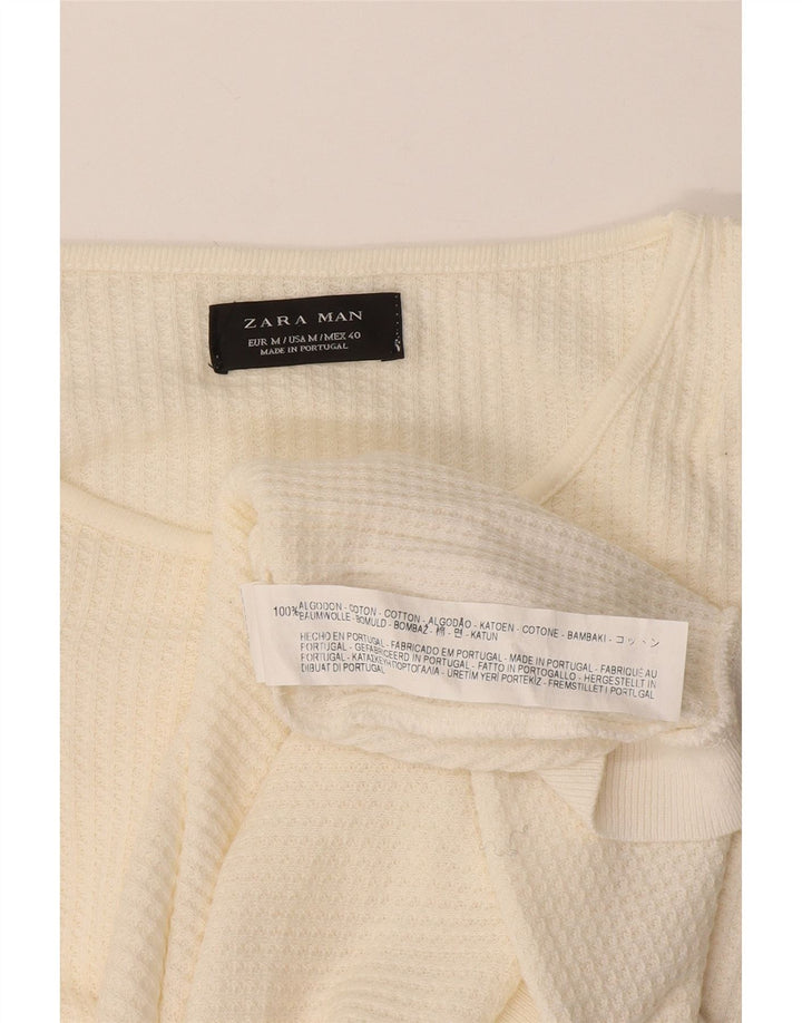 Zara Mens Crew Neck Jumper Sweater Medium Off White Cotton