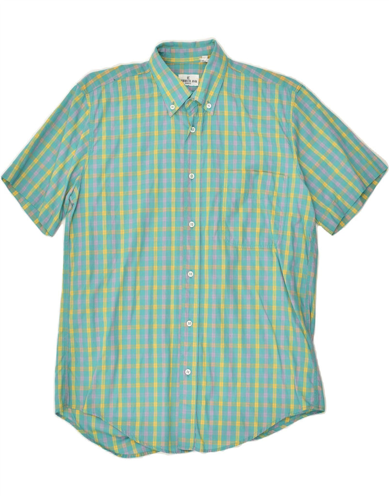 CERRUTI 1881 Mens Short Sleeve Shirt Size 38 15 Medium Green Check Cotton | Vintage Cerruti 1881 | Thrift | Second-Hand Cerruti 1881 | Used Clothing | Messina Hembry 