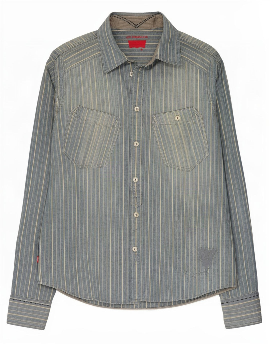 Levi's Mens Shirt Medium Blue Striped Cotton