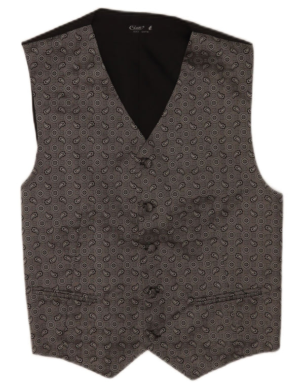 Vintage Mens Waistcoat Small Grey Paisley Silk