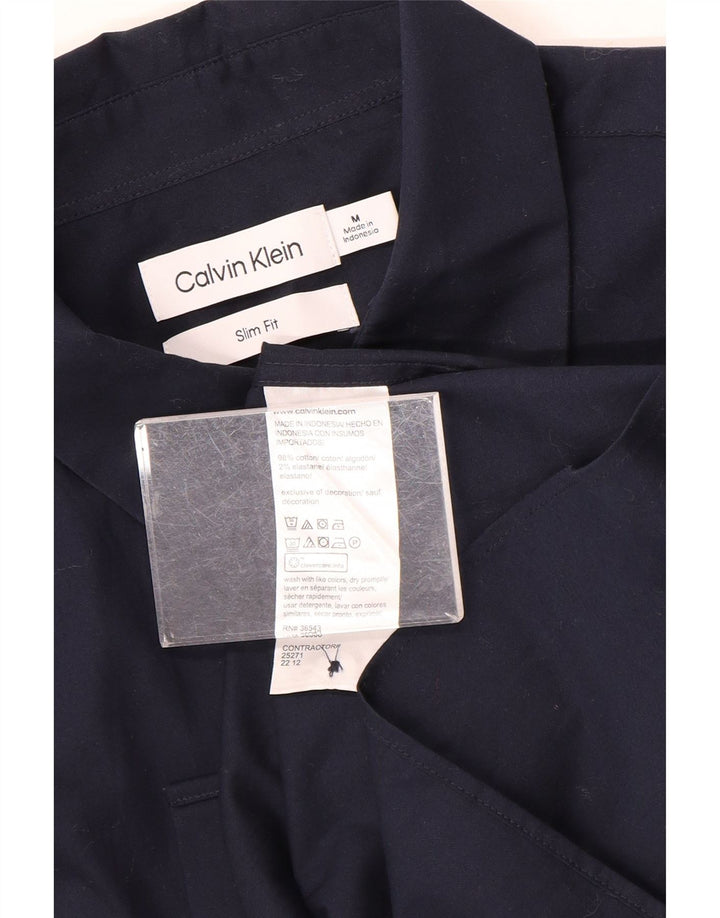 Calvin Klein Mens Short Sleeve Slim Fit Shirt Medium Navy Blue Cotton