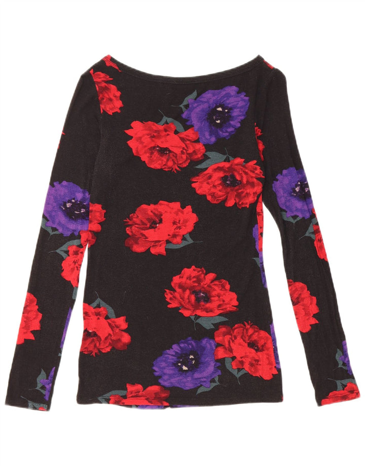 Oasis Womens Top Long Sleeve UK 4 XS Black Floral Viscose