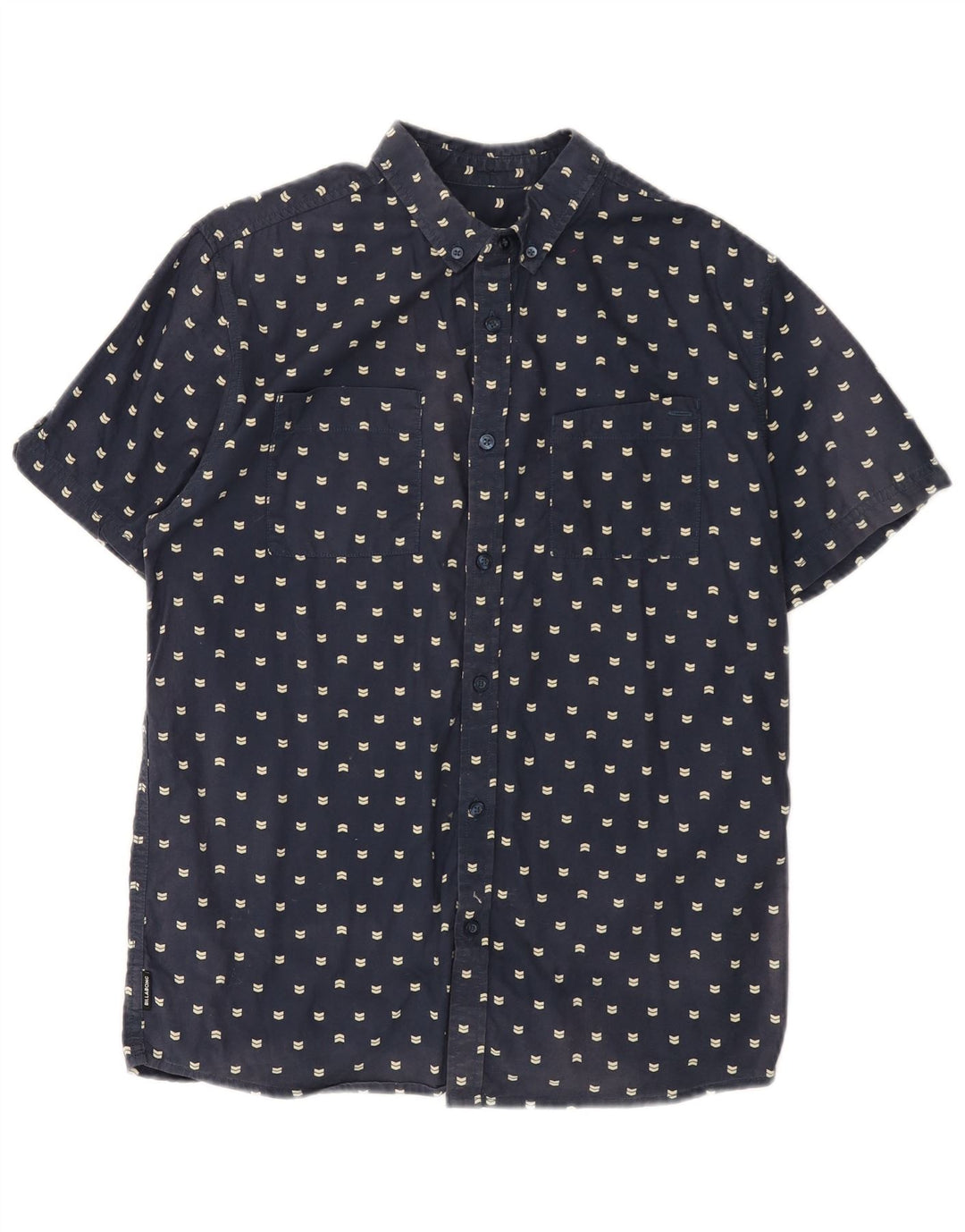 BILLABONG Mens Slim Fit Short Sleeve Shirt Medium Navy Blue Spotted Cotton