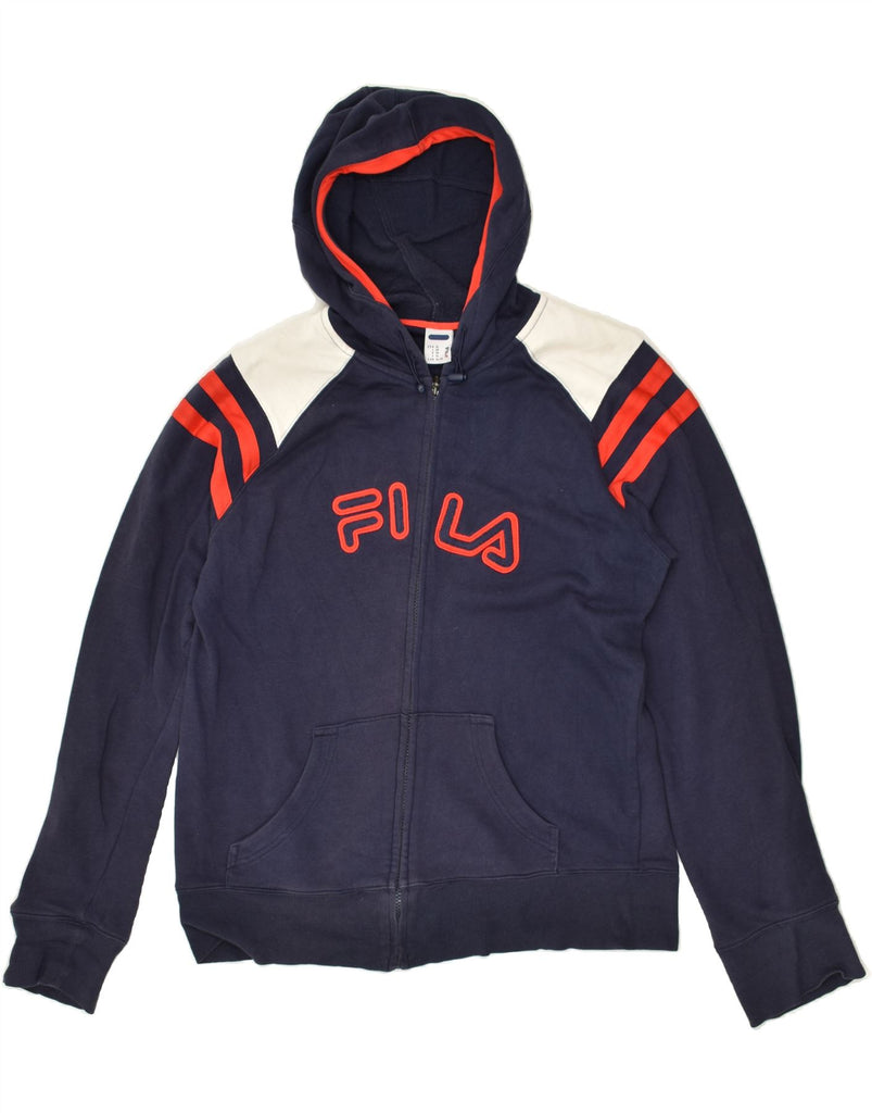 FILA Mens Graphic Zip Hoodie Sweater XL Navy Blue Colourblock Cotton | Vintage Fila | Thrift | Second-Hand Fila | Used Clothing | Messina Hembry 