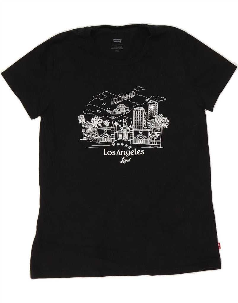 LEVI'S Womens Graphic T-Shirt Top UK 10 Small Black Cotton Vintage Levi's and Second-Hand Levi's from Messina Hembry 