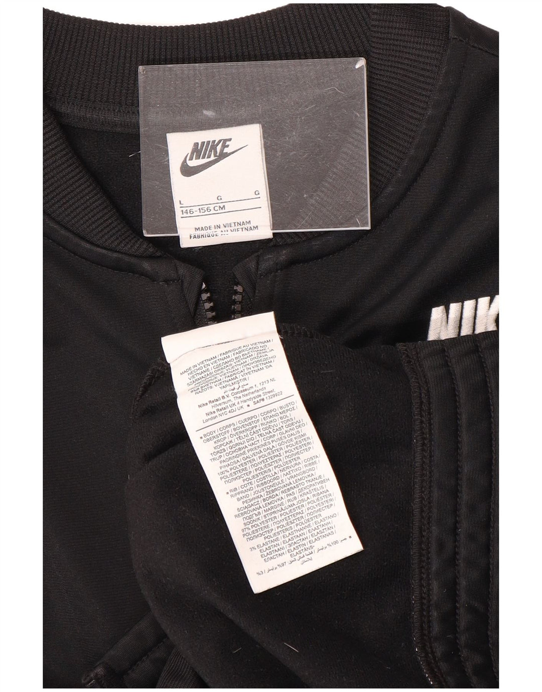 NIKE Girls Graphic Tracksuit Top Jacket 12-13 Years Large Black