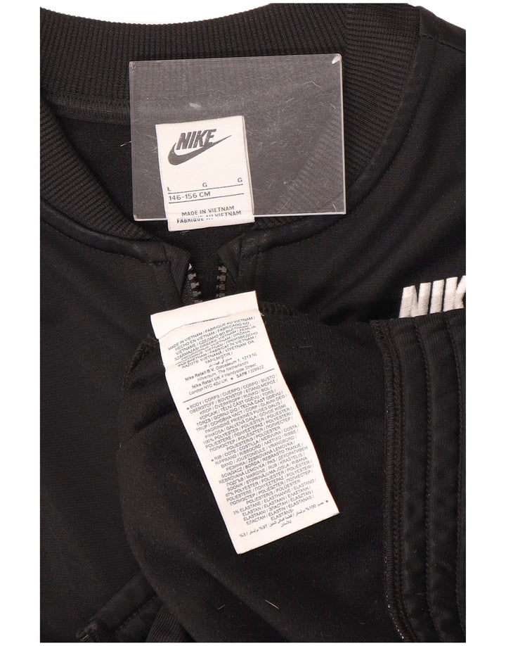 NIKE Girls Graphic Tracksuit Top Jacket 12-13 Years Large Black