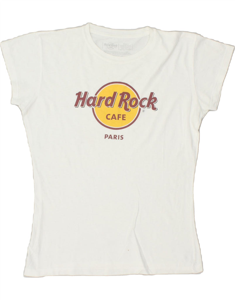 HARD ROCK CAFE Womens Paris Graphic T-Shirt Top UK 14 Medium White Cotton | Vintage Hard Rock Cafe | Thrift | Second-Hand Hard Rock Cafe | Used Clothing | Messina Hembry 