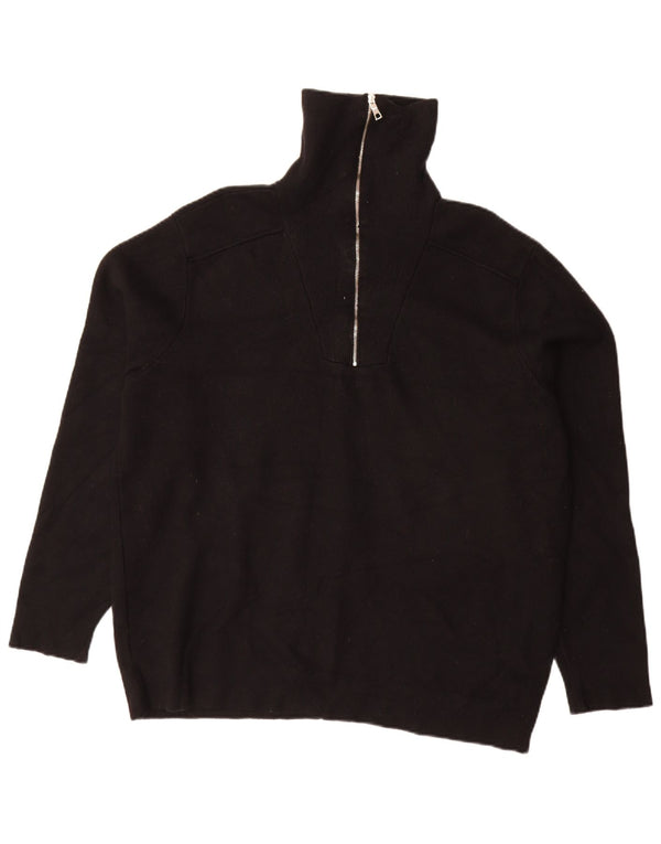 Zara Mens Zip Neck Jumper Sweater XL Black Viscose