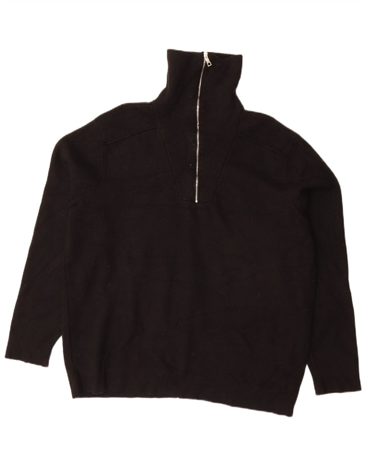 Zara Mens Zip Neck Jumper Sweater XL Black Viscose