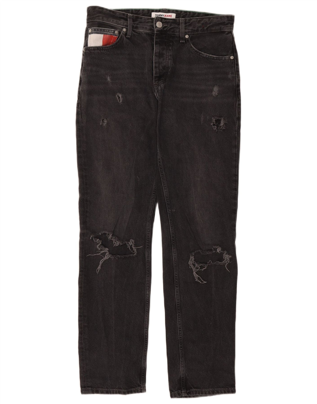 Tommy Hilfiger Mens Distressed Straight Jeans W29 L32 Black Cotton