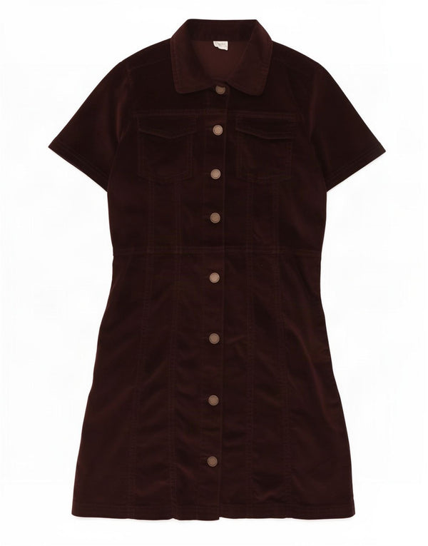 Next Girls Velvet Short Sleeve Shirt Dress 10-11 Years Burgundy Cotton