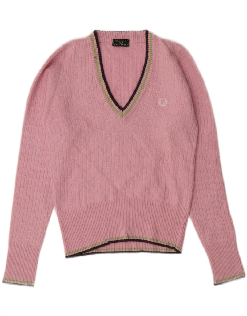 FRED PERRY Girls V-Neck Jumper Sweater 9-10 Years Medium Pink Vintage Fred Perry and Second-Hand Fred Perry from Messina Hembry 