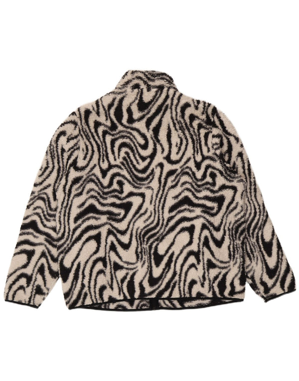 Vintage Womens Abstract Pattern Oversized Fleece Jacket UK 18 XL Black