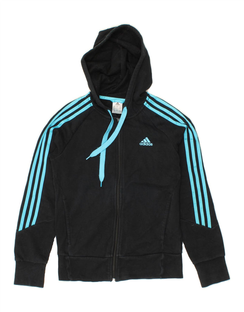 ADIDAS Womens Zip Hoodie Sweater UK 8/10 Small Black Cotton Vintage Adidas and Second-Hand Adidas from Messina Hembry 