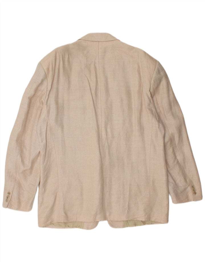 HUGO BOSS Mens 2 Button Blazer Jacket EU 56 3XL Beige Check Linen