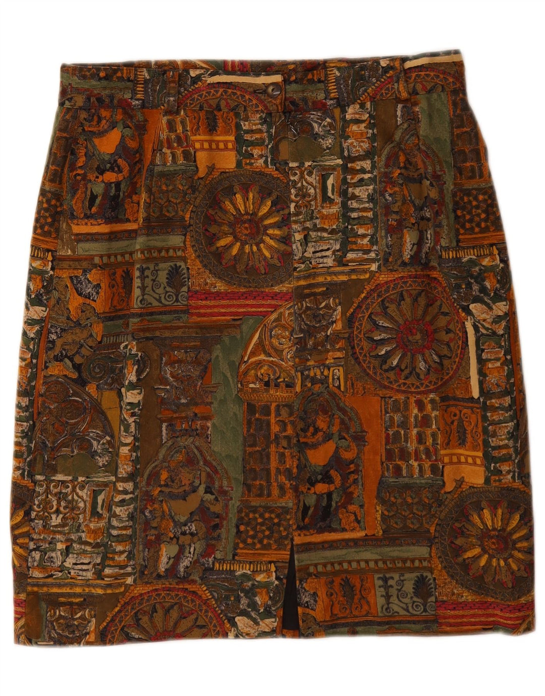 VINTAGE Womens Pencil Skirt W28 Medium Brown Geometric Cotton