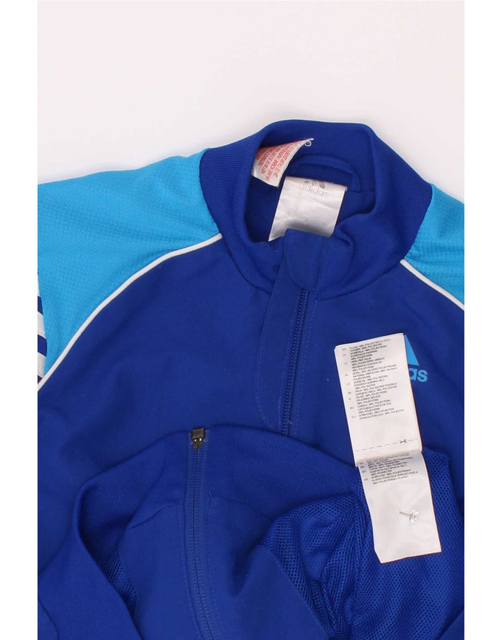 Adidas Boys Tracksuit Top Jacket 7-8 Years Blue Colourblock Polyester