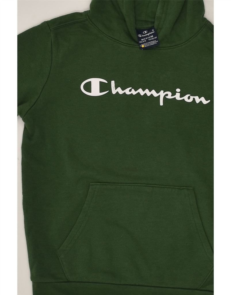 CHAMPION Boys Graphic Hoodie Jumper 9-10 Years Medium Green Cotton | Vintage Champion | Thrift | Second-Hand Champion | Used Clothing | Messina Hembry 