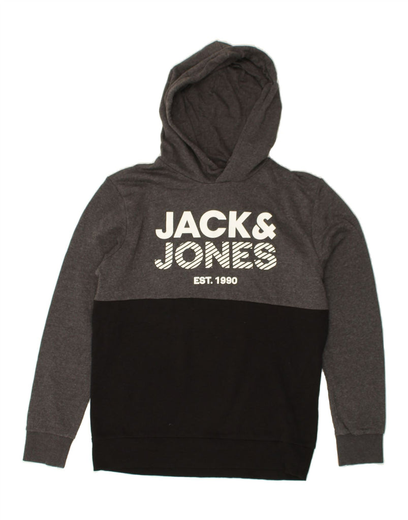 JACK & JONES Mens Graphic Hoodie Jumper Large Black Colourblock Cotton | Vintage Jack & Jones | Thrift | Second-Hand Jack & Jones | Used Clothing | Messina Hembry 