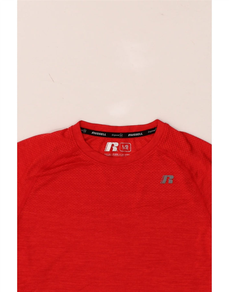 RUSSELL ATHLETIC Boys T-Shirt Top 10-11 Years Large  Red Nylon Vintage Russell Athletic and Second-Hand Russell Athletic from Messina Hembry 