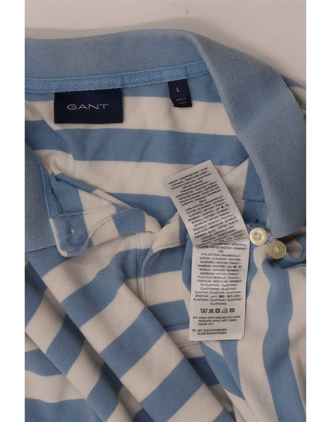 Gant Mens Polo Shirt Large Blue Striped Cotton