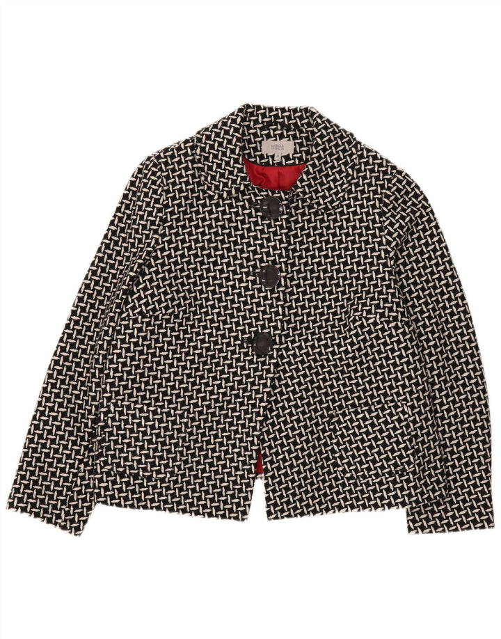 Marks & Spencer Womens 3 Button Blazer Jacket UK 16 Large Black Geometric