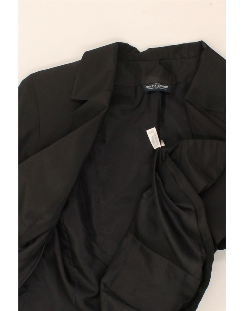 YOUR SIXTH SENSE Womens Blazer Jacket UK 12 Medium Black Polyester Vintage Your Sixth Sense and Second-Hand Your Sixth Sense from Messina Hembry 