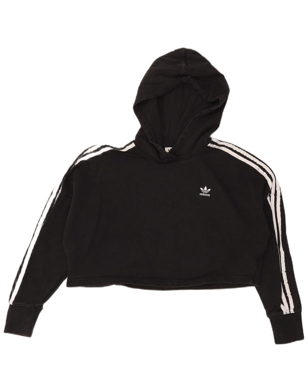 Adidas Womens Crop Oversized Hoodie Jumper UK 6 XS Black Cotton
