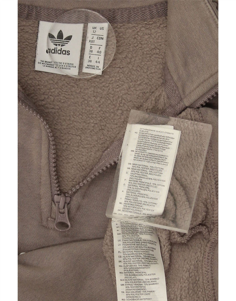 ADIDAS Womens Graphic Zip Neck Sweatshirt Jumper UK 12 Medium Grey Cotton Vintage Adidas and Second-Hand Adidas from Messina Hembry 