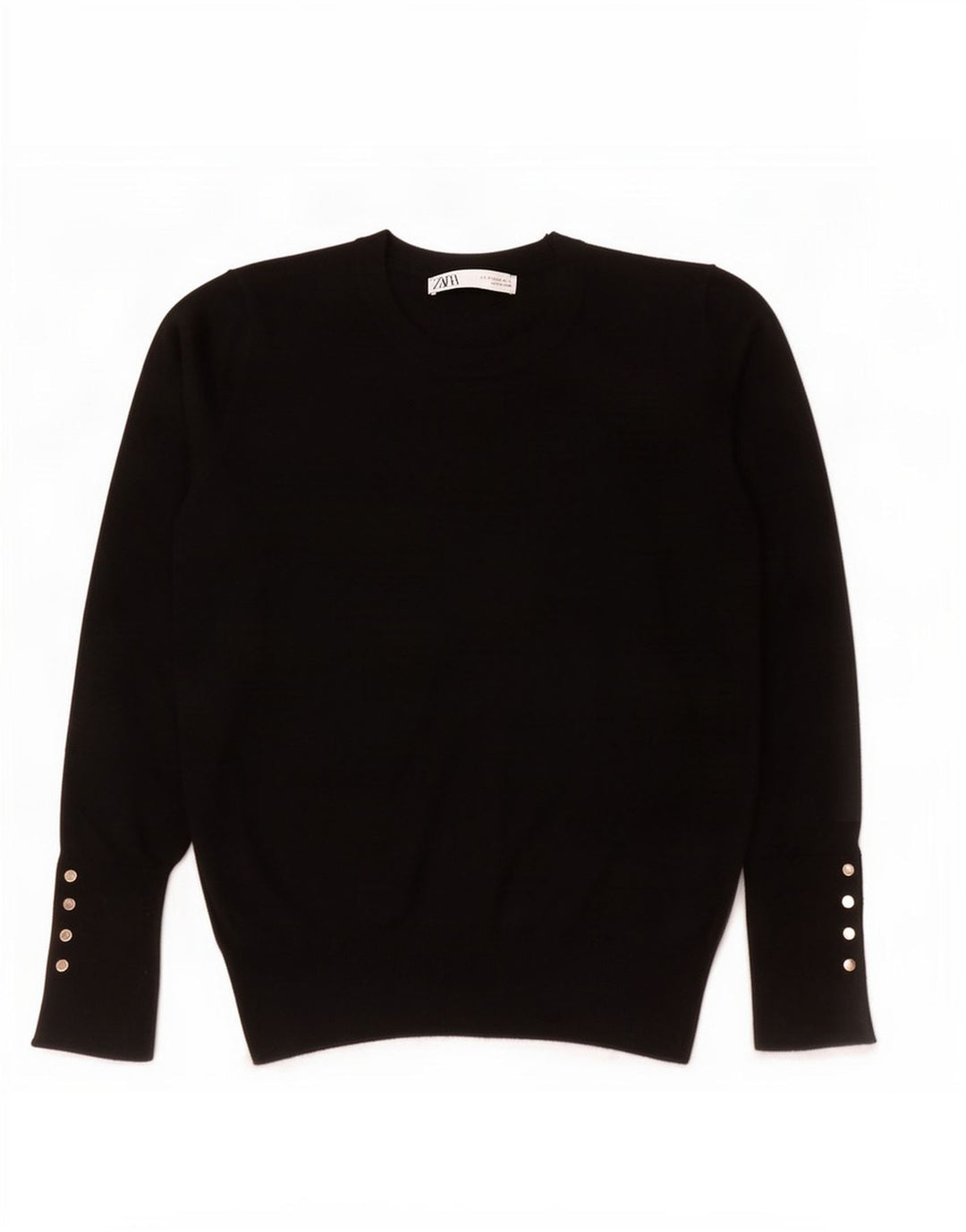 Zara Womens Crew Neck Jumper Sweater UK 12 Medium Black