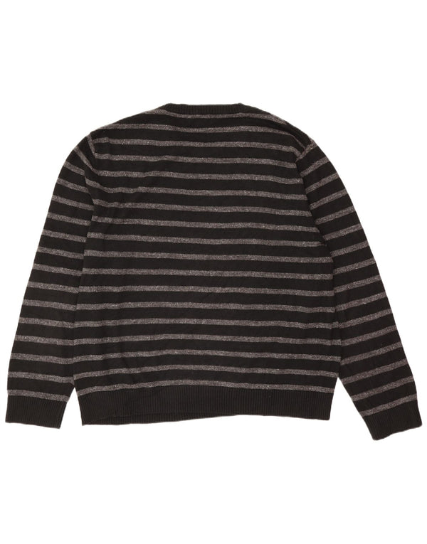 Nautica Mens Crew Neck Jumper Sweater 2XL Black Striped Cotton