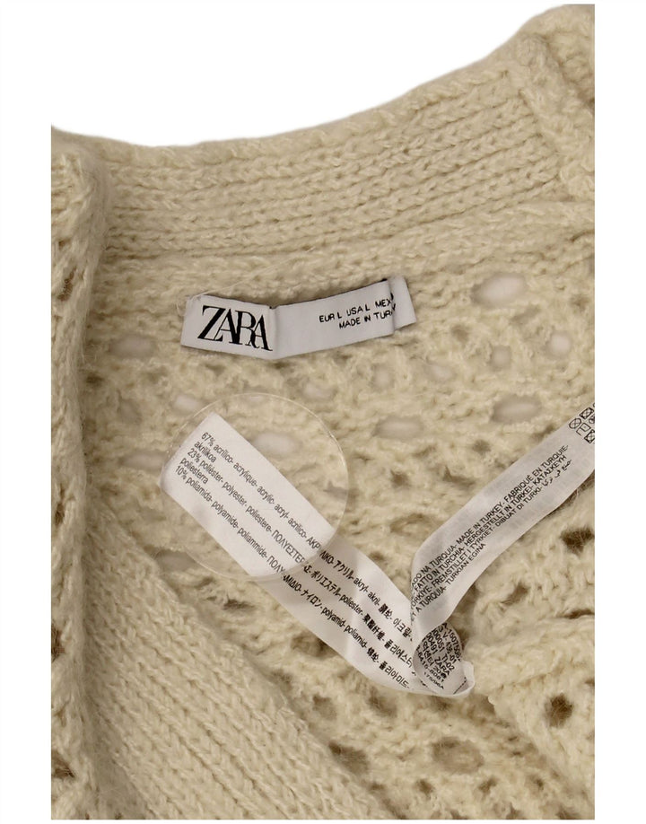 Zara Womens Oversized Cardigan Sweater UK 16 Large Beige Acrylic