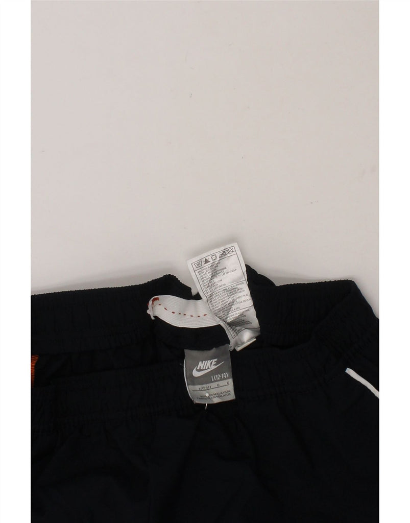 NIKE Womens High Waist Sport Shorts US 12/14 Large  Navy Blue Colourblock Vintage Nike and Second-Hand Nike from Messina Hembry 