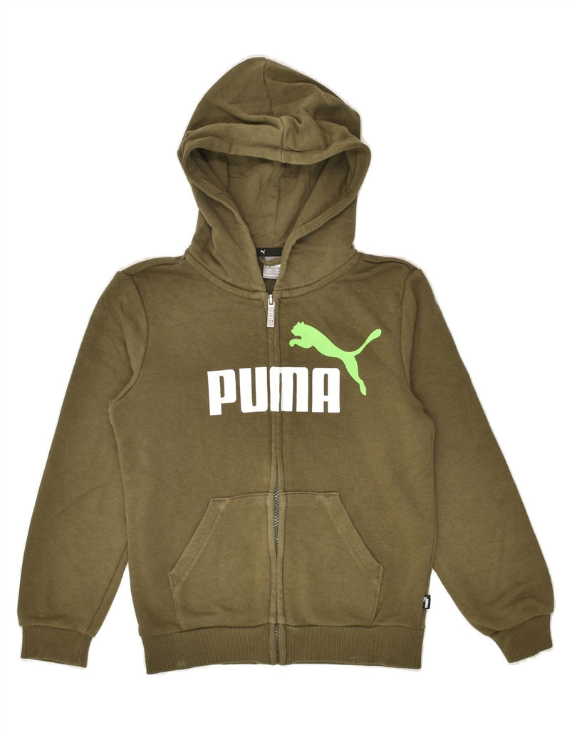 PUMA Boys Graphic Zip Hoodie Sweater 9-10 Years Khaki | Vintage Puma | Thrift | Second-Hand Puma | Used Clothing | Messina Hembry 