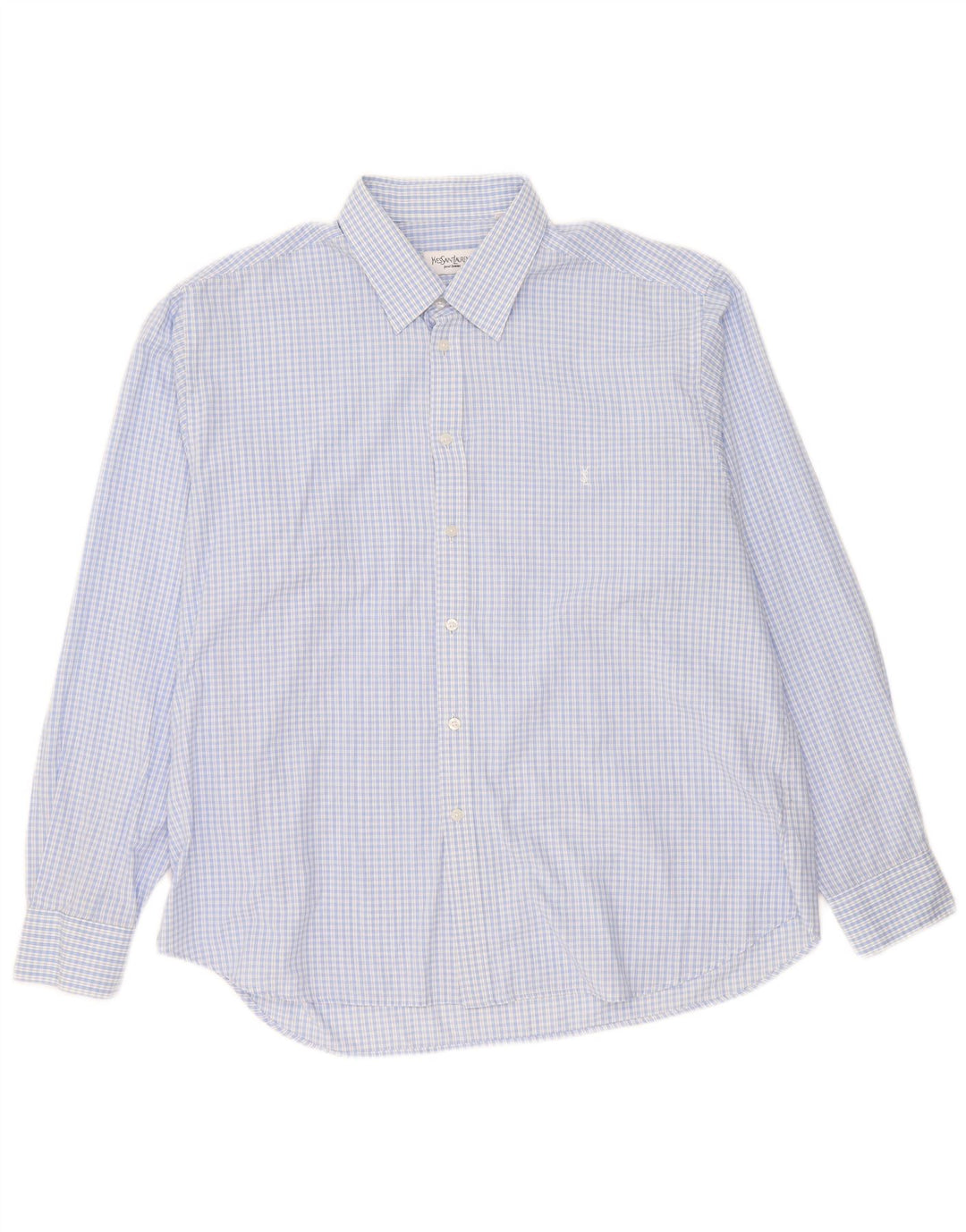 Yves Saint Laurent Mens Shirt 2XL Blue Check Cotton