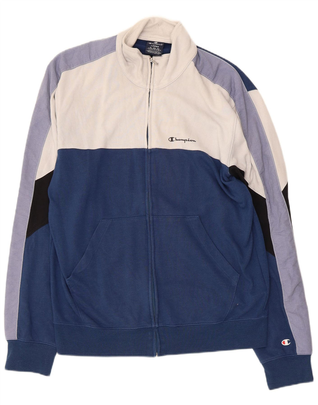 CHAMPION Mens Tracksuit Top Jacket Large Navy Blue Colourblock Cotton
