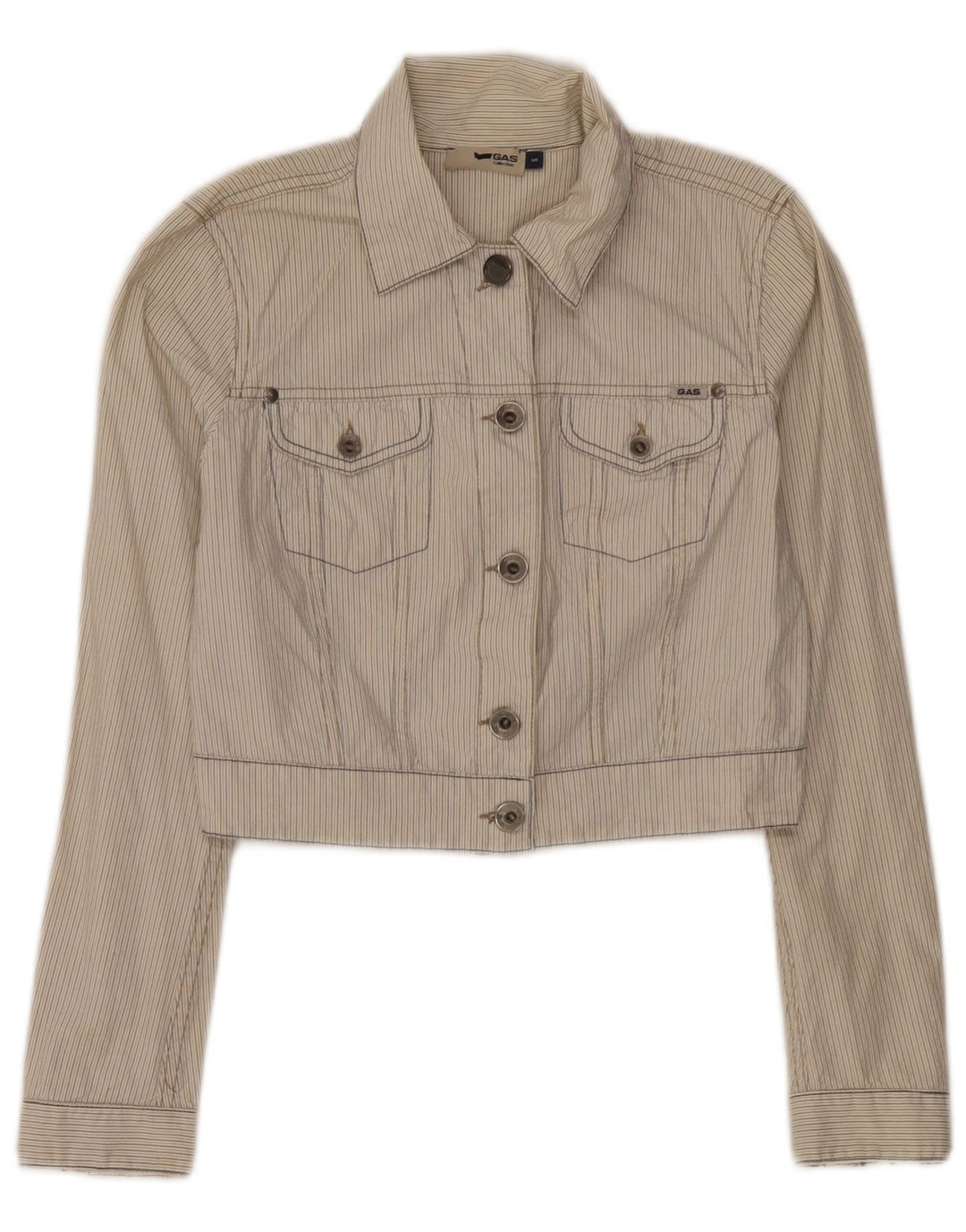 Gas Womens Crop Bomber Jacket UK 10 Small Beige Striped Cotton