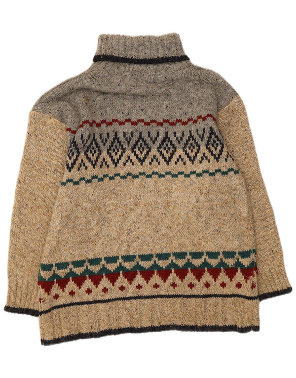 Vintage Mens Roll Neck Jumper Sweater One Size Beige Fair Isle Acrylic