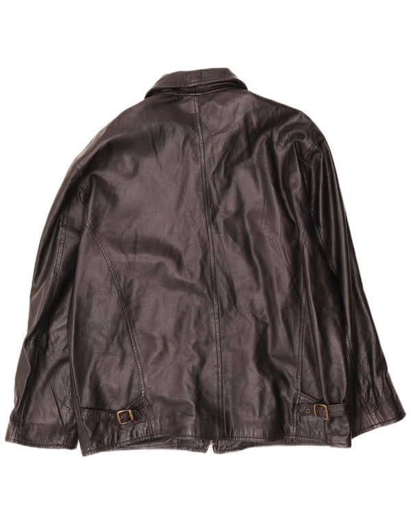 VINTAGE Mens Loose Fit Leather Jacket UK 36 Small Black Leather
