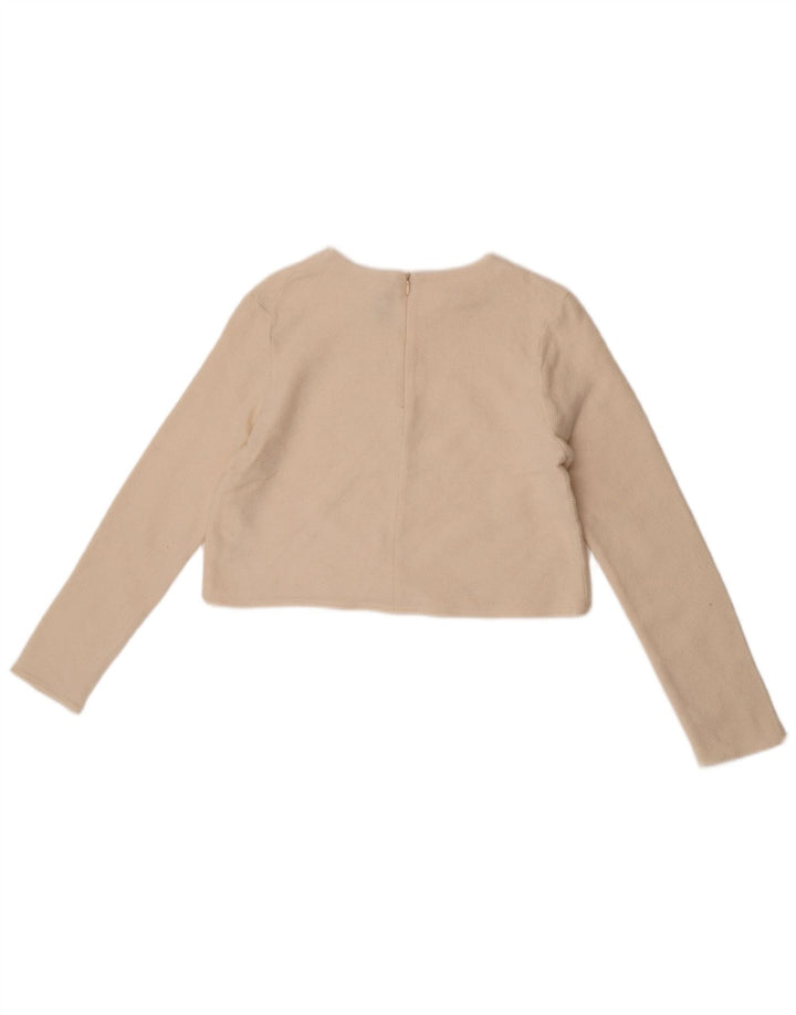 Zara Womens Crop Crew Neck Jumper Sweater UK 12 Medium Off White Wool