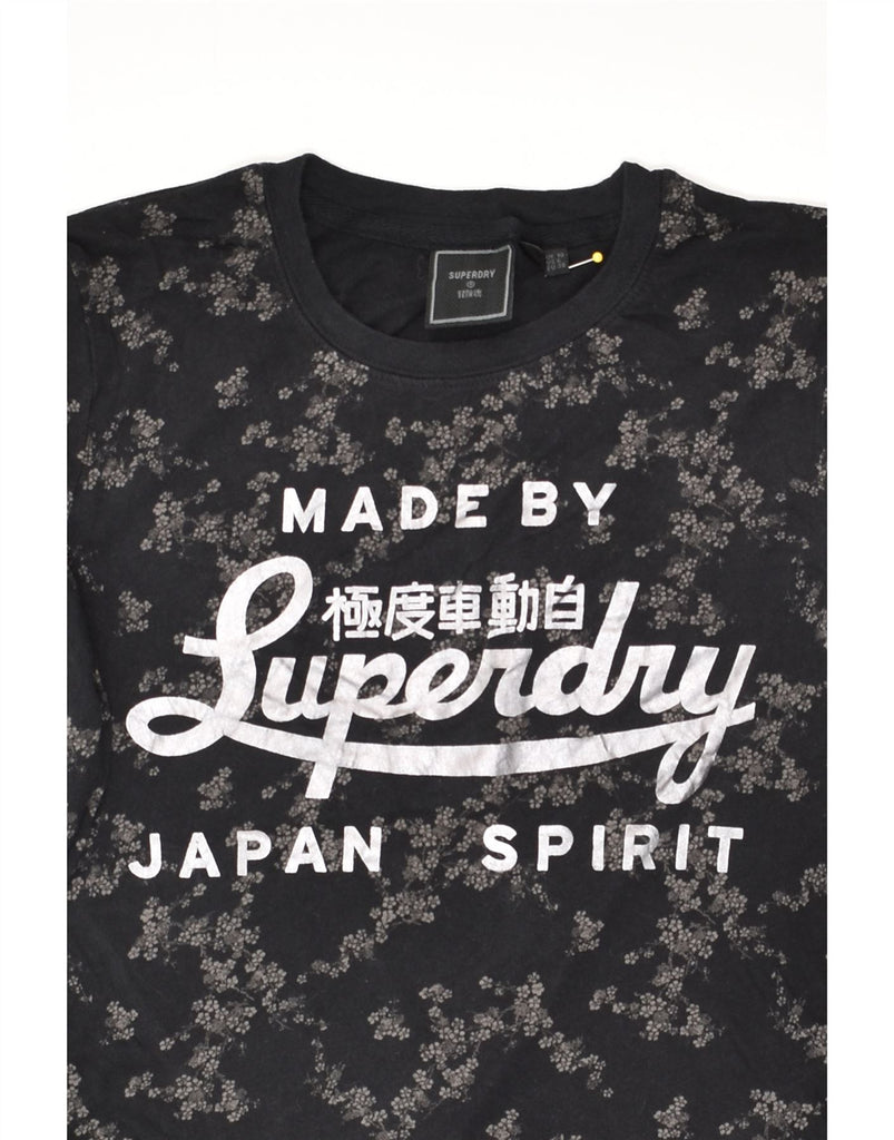 SUPERDRY Womens Graphic Top Long Sleeve UK 10 Small Black Floral Cotton | Vintage Superdry | Thrift | Second-Hand Superdry | Used Clothing | Messina Hembry 