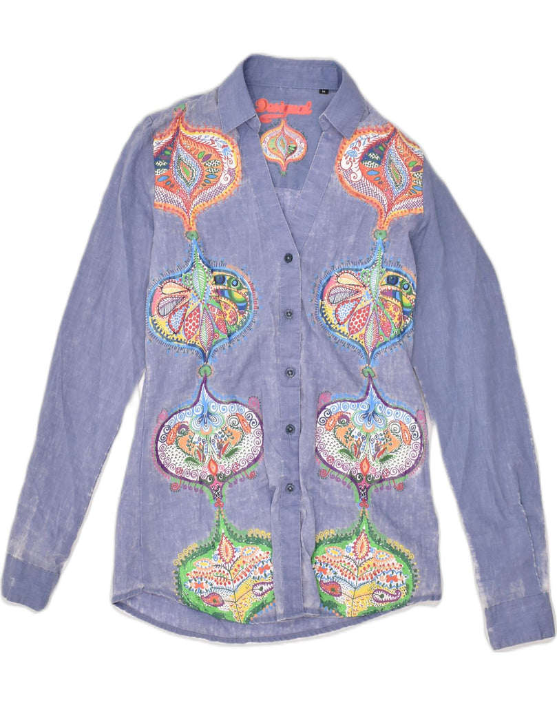 DESIGUAL Womens Shirt UK 12 Medium Blue Patchwork Cotton | Vintage Desigual | Thrift | Second-Hand Desigual | Used Clothing | Messina Hembry 