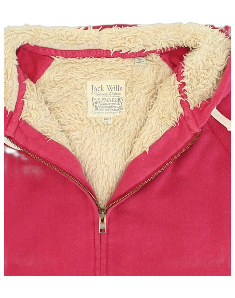 JACK WILLS Womens Sherpa Graphic Zip Hoodie Sweater UK 8 Small Pink Cotton | Vintage Jack Wills | Thrift | Second-Hand Jack Wills | Used Clothing | Messina Hembry 