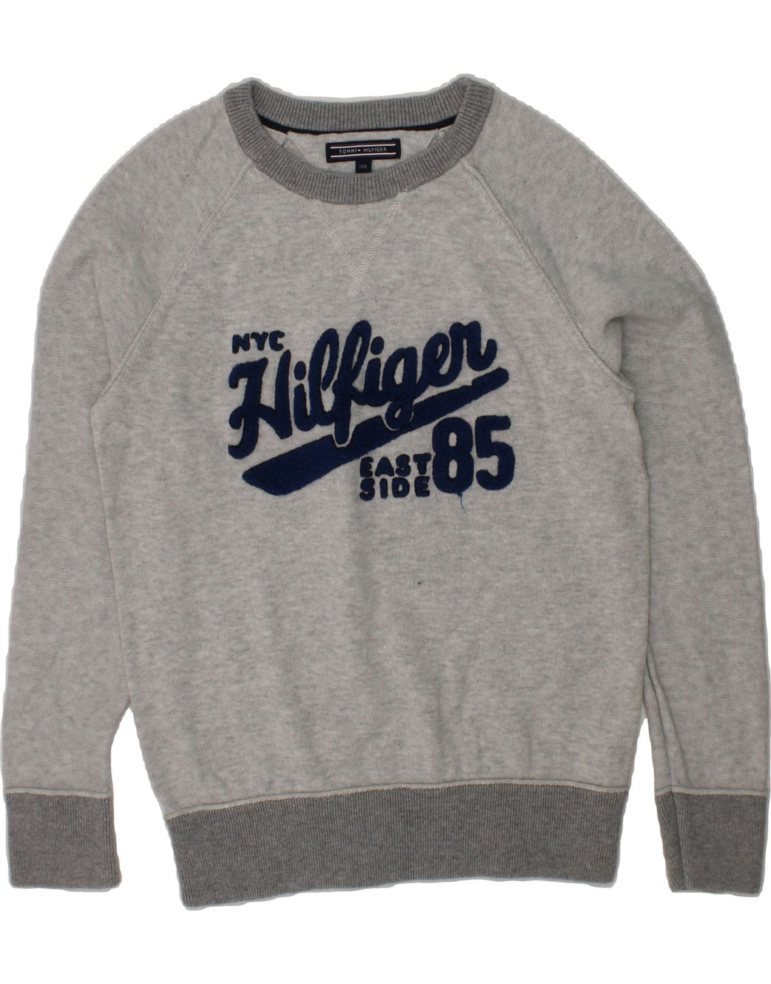 TOMMY HILFIGER Boys Graphic Sweatshirt Jumper 9-10 Years Grey Cotton Vintage Tommy Hilfiger and Second-Hand Tommy Hilfiger from Messina Hembry 