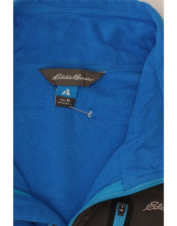 EDDIE BAUER Mens Zip Neck Fleece Jumper XL Blue Colourblock Polyester Vintage Eddie Bauer and Second-Hand Eddie Bauer from Messina Hembry 