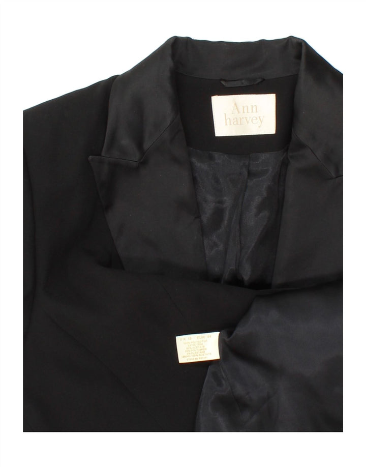 ANN HARVEY Womens 1 Button Blazer Jacket UK 18 XL Black Polyester Vintage Ann Harvey and Second-Hand Ann Harvey from Messina Hembry 